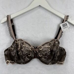 Aubade Paris Contes dAutomne Brown Floral Embroidered Half Cup Bra J214 34E NWT
